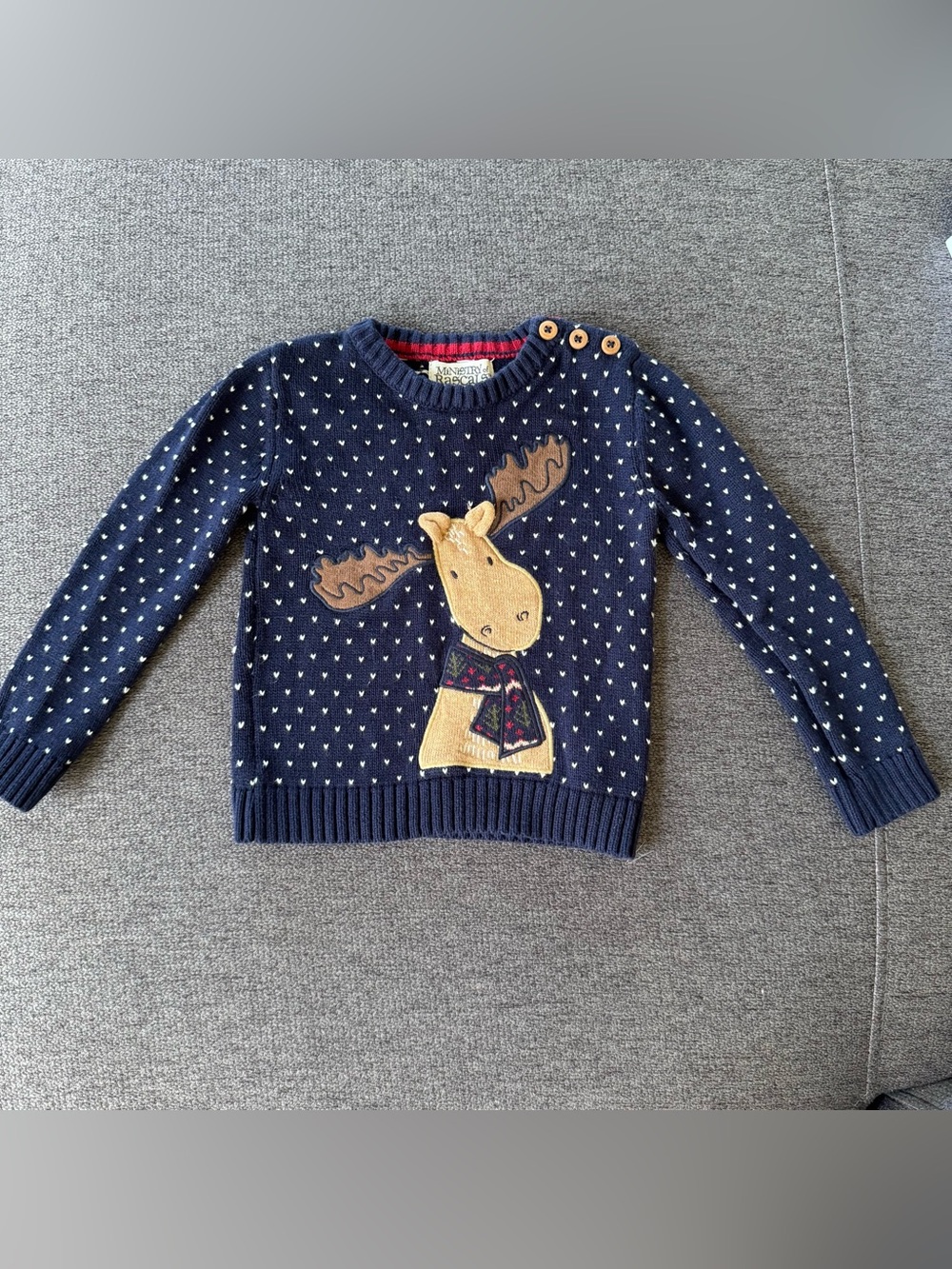 Ministry of Rascals Navy Knit Sweater Moose Appliqué Holiday Christmas 18M